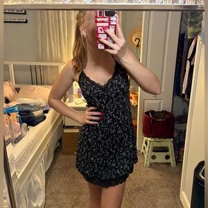 Victoria's Secret Black Floral Mini Nightgown w/matching underwear